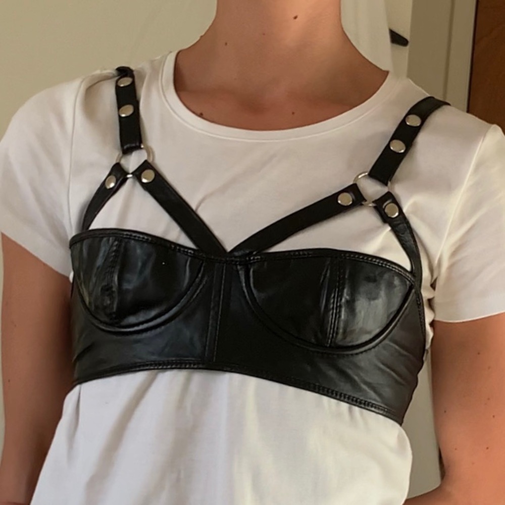 Black Leather Bra Festival Strappy Bustier